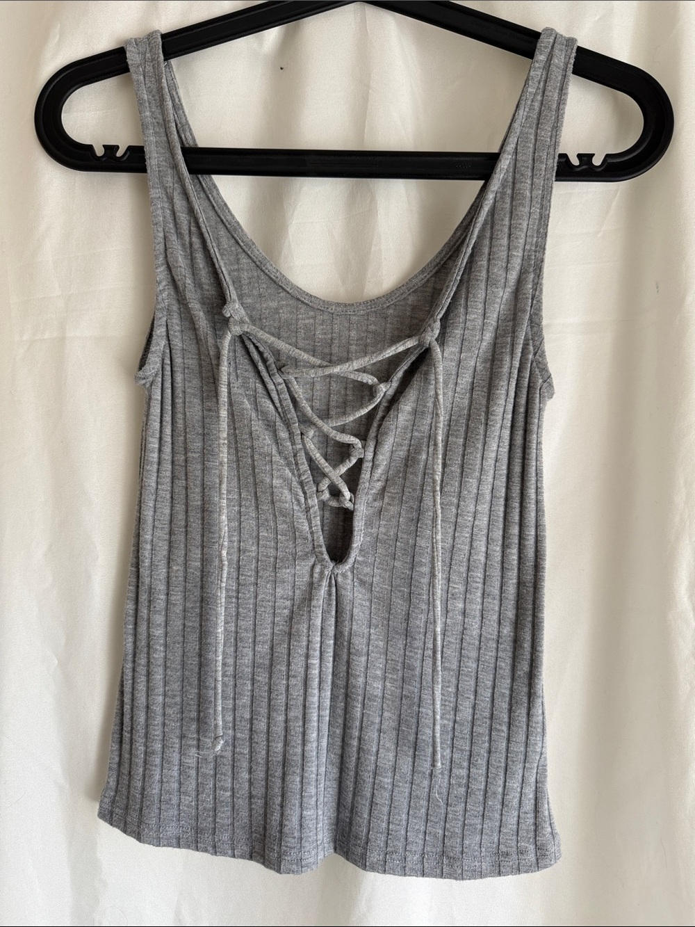Urban Outfitters Gray Ribbed Lace-Up Tank